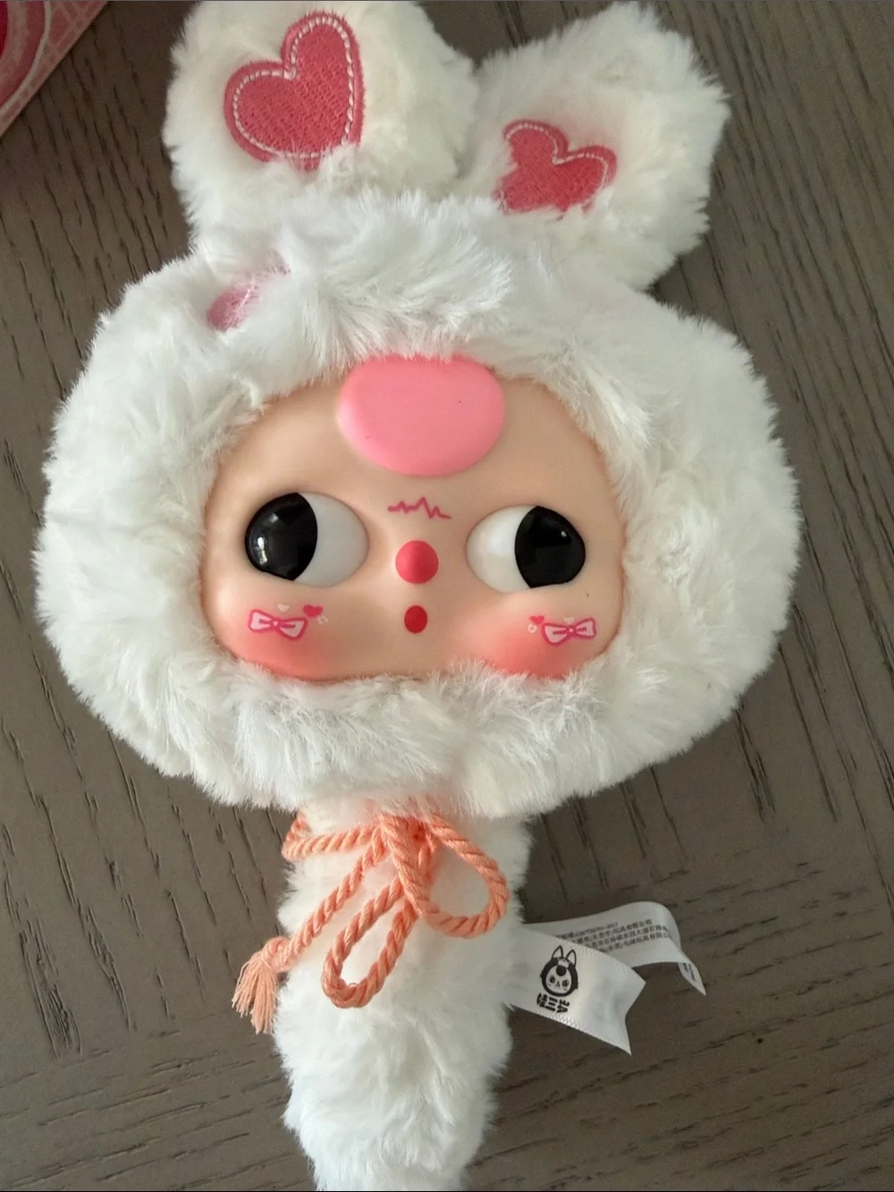 Baby Three Plush Bunny Hood Doll and Mirror White and Pink